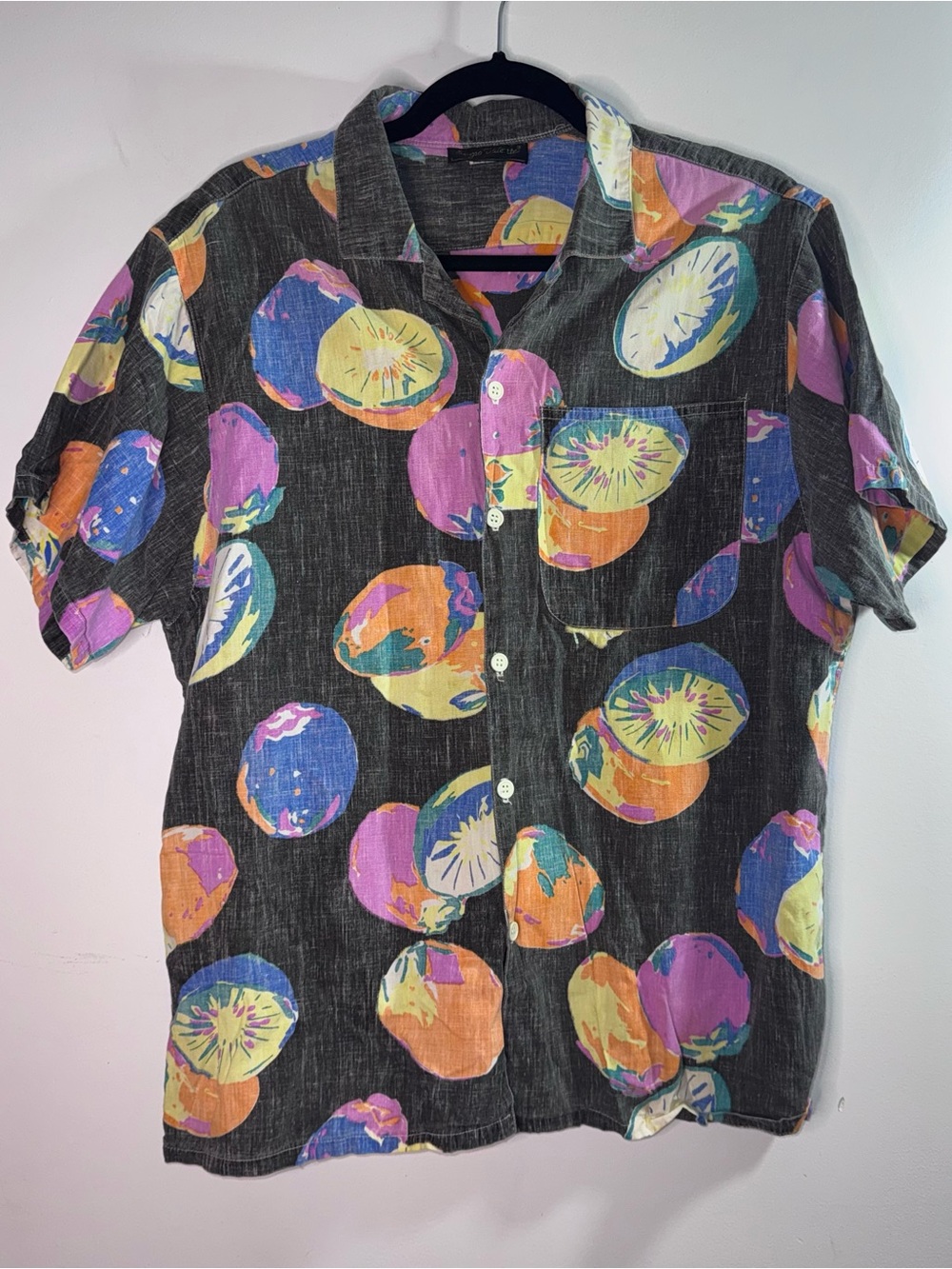 Vintage Sergio Valente Fruit Print Button Front Camp Shirt Medium 100% Cotton